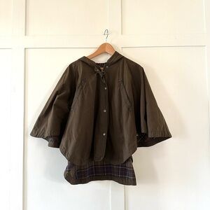 Barbour Olive Cape with Plaid Detail